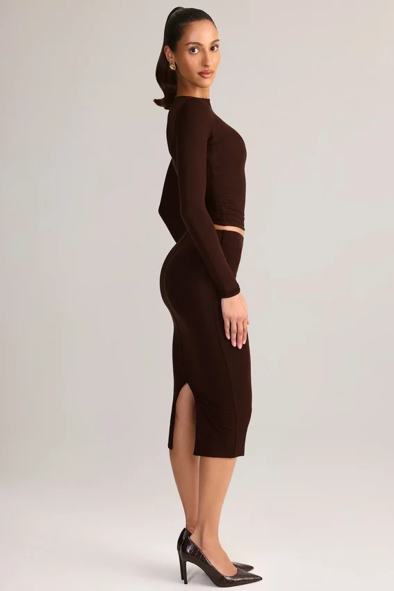 Aven Modal Mid-Rise Pencil Midi Kjolar i chokladbrunt Aven Modal Mid-Rise Pencil Midi Kjolar i chokladbrunt