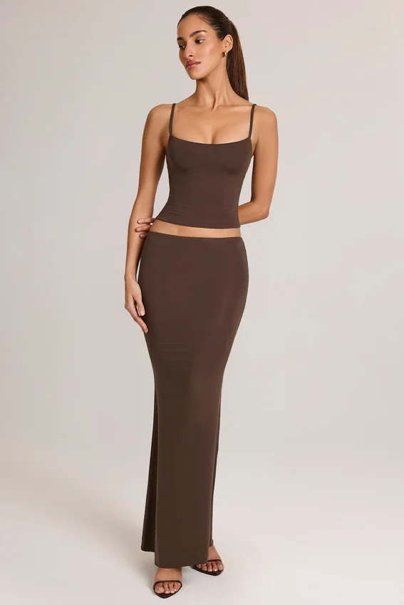 Avenley Modal Mid-Rise Fishtail Maxi Kjolar i chokladbrunt Avenley Modal Mid-Rise Fishtail Maxi Kjolar i chokladbrunt