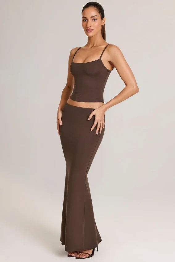 Avenley Modal Mid-Rise Fishtail Maxi Kjolar i chokladbrunt Avenley Modal Mid-Rise Fishtail Maxi Kjolar i chokladbrunt