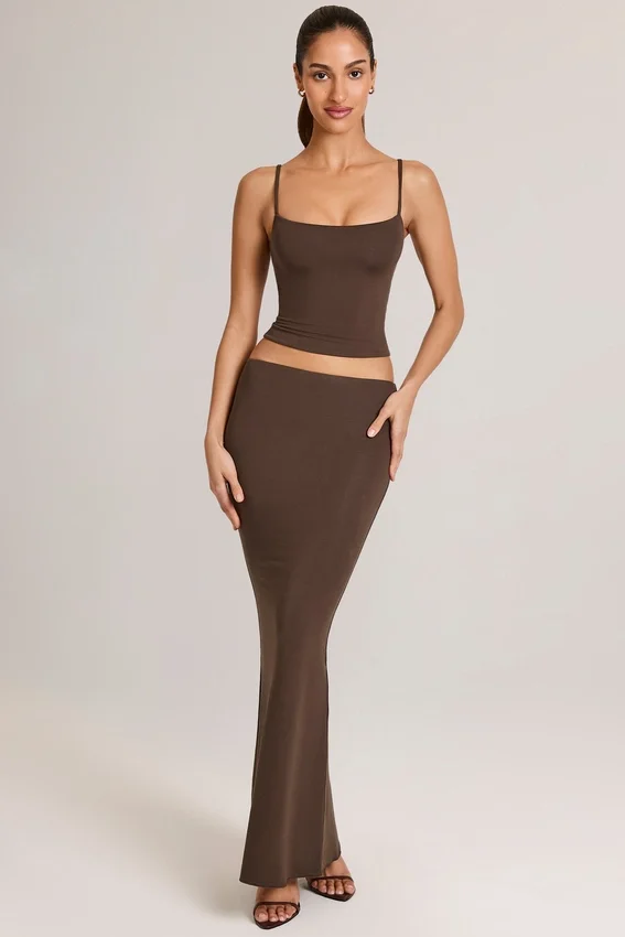 Avenley Modal Mid-Rise Fishtail Maxi Kjolar i chokladbrunt Avenley Modal Mid-Rise Fishtail Maxi Kjolar i chokladbrunt