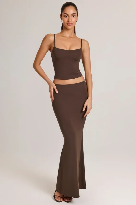 Avenley Modal Mid-Rise Fishtail Maxi Kjolar i chokladbrunt Avenley Modal Mid-Rise Fishtail Maxi Kjolar i chokladbrunt
