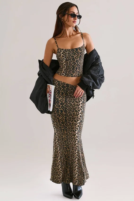 Avenley Modal Mid-Rise Fishtail Maxi Kjolar i leopardmönster Avenley Modal Mid-Rise Fishtail Maxi Kjolar i leopardmönster