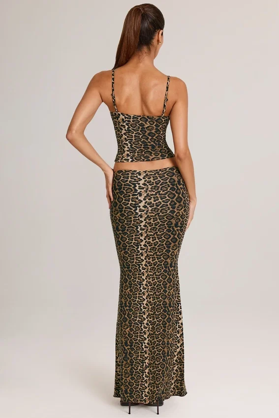 Avenley Modal Mid-Rise Fishtail Maxi Kjolar i leopardmönster Avenley Modal Mid-Rise Fishtail Maxi Kjolar i leopardmönster