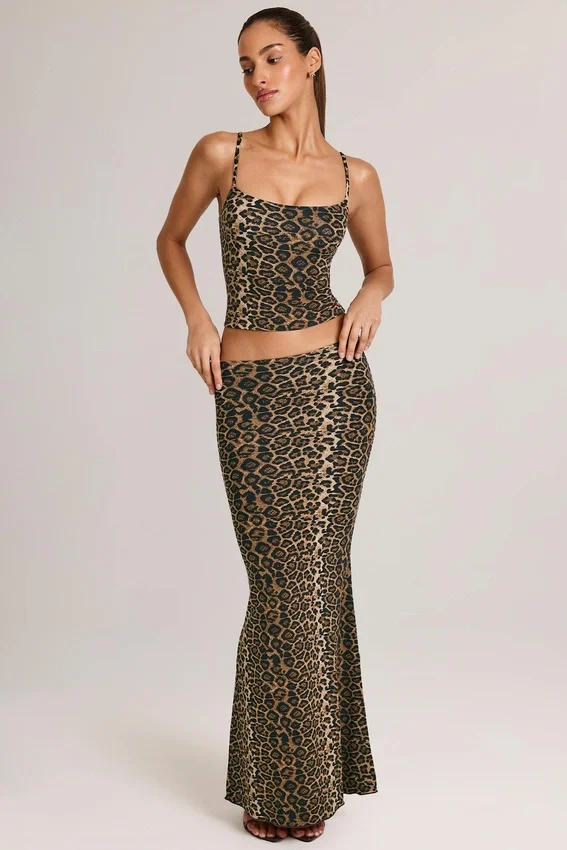 Avenley Modal Mid-Rise Fishtail Maxi Kjolar i leopardmönster Avenley Modal Mid-Rise Fishtail Maxi Kjolar i leopardmönster