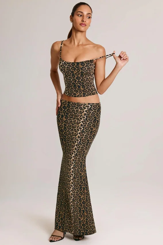 Avenley Modal Mid-Rise Fishtail Maxi Kjolar i leopardmönster Avenley Modal Mid-Rise Fishtail Maxi Kjolar i leopardmönster