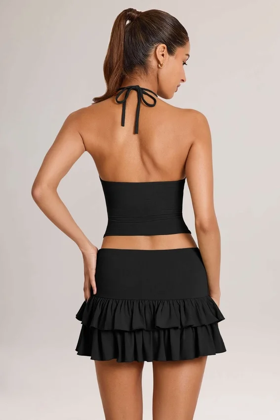 Azaria Modal Ruffle Mid-Rise Mini Skort i svart Azaria Modal Ruffle Mid-Rise Mini Skort i svart