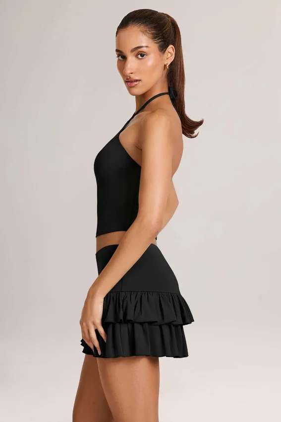 Azaria Modal Ruffle Mid-Rise Mini Skort i svart Azaria Modal Ruffle Mid-Rise Mini Skort i svart