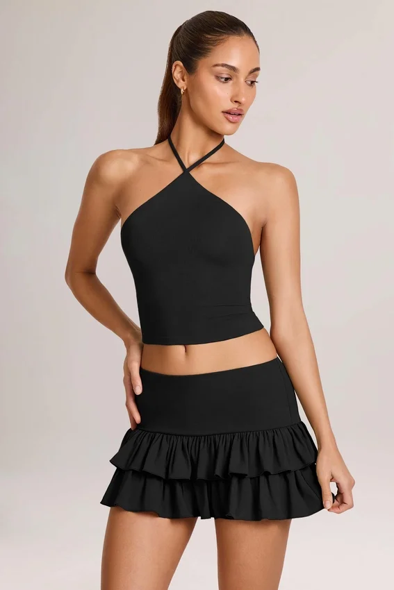 Azaria Modal Ruffle Mid-Rise Mini Skort i svart Azaria Modal Ruffle Mid-Rise Mini Skort i svart