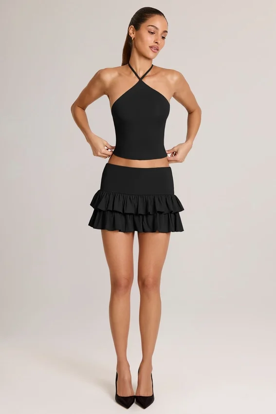 Azaria Modal Ruffle Mid-Rise Mini Skort i svart Azaria Modal Ruffle Mid-Rise Mini Skort i svart