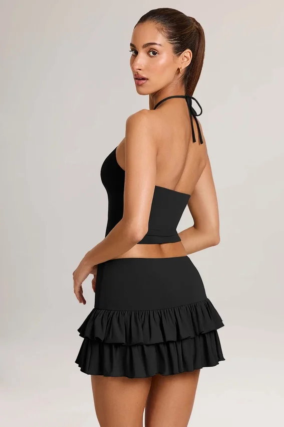 Azaria Modal Ruffle Mid-Rise Mini Skort i svart Azaria Modal Ruffle Mid-Rise Mini Skort i svart