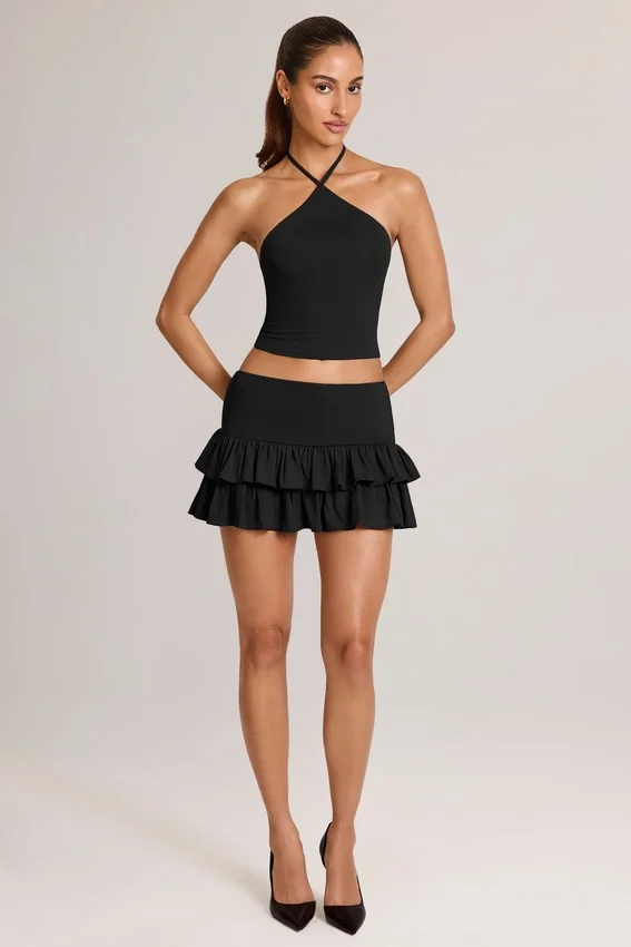 Azaria Modal Ruffle Mid-Rise Mini Skort i svart Azaria Modal Ruffle Mid-Rise Mini Skort i svart