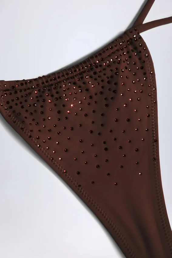 Bali Embellished Drawstring Thong Bikinibyxor i chokladbrunt Bali Embellished Drawstring Thong Bikinibyxor i chokladbrunt