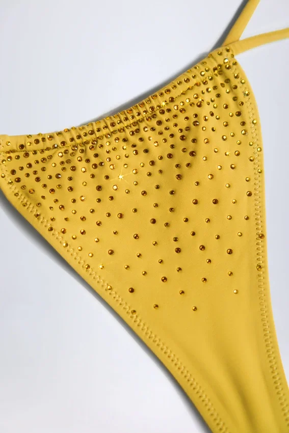 Bali Embellished Drawstring Thong Bikinibyxor i guldgult Bali Embellished Drawstring Thong Bikinibyxor i guldgult