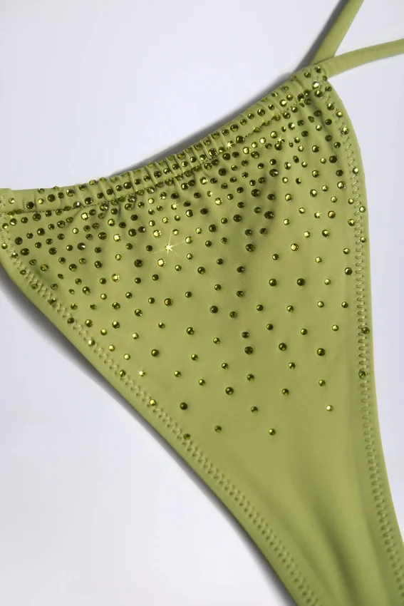 Bali Embellished Drawstring Thong Bikinibyxor i olivgrönt Bali Embellished Drawstring Thong Bikinibyxor i olivgrönt