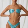 Bandeau-bikinitopp med detaljer i sötvattenspärlor i turkos Bandeau-bikinitopp med detaljer i sötvattenspärlor i turkos