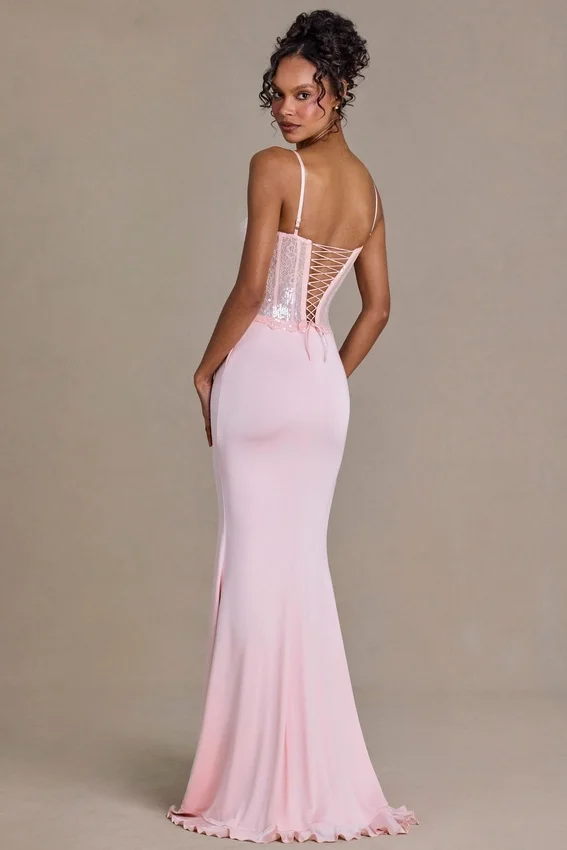 Beatrix Premium Embellished Lace Corset Gown i Baby Pink Beatrix Premium Embellished Lace Corset Gown i Baby Pink