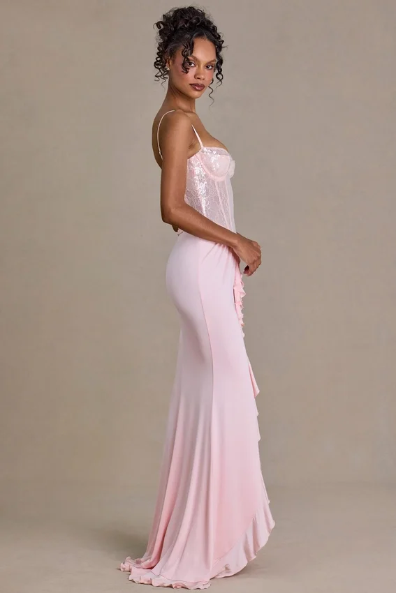 Beatrix Premium Embellished Lace Corset Gown i Baby Pink Beatrix Premium Embellished Lace Corset Gown i Baby Pink
