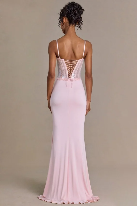 Beatrix Premium Embellished Lace Corset Gown i Baby Pink Beatrix Premium Embellished Lace Corset Gown i Baby Pink