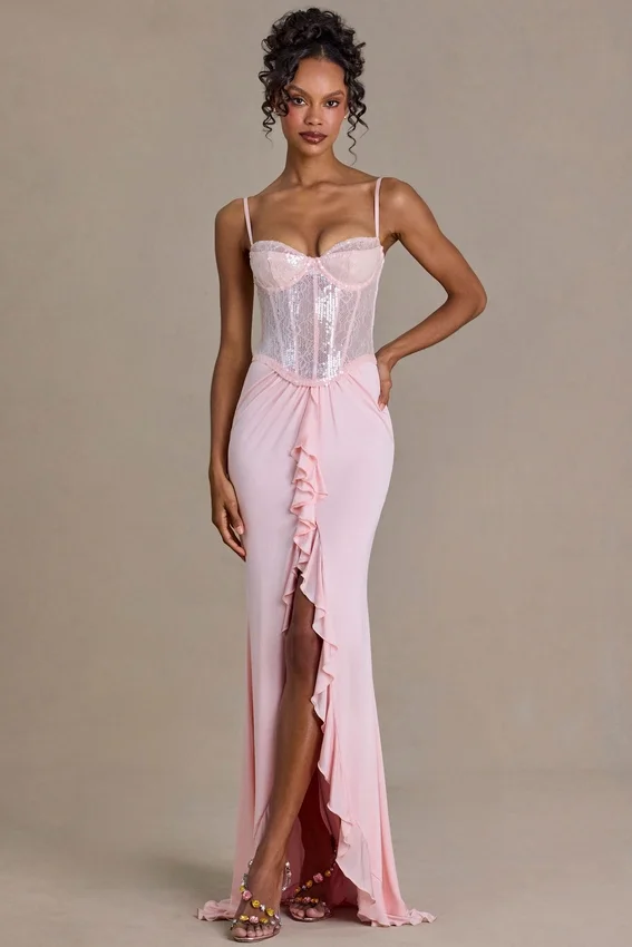 Beatrix Premium Embellished Lace Corset Gown i Baby Pink Beatrix Premium Embellished Lace Corset Gown i Baby Pink