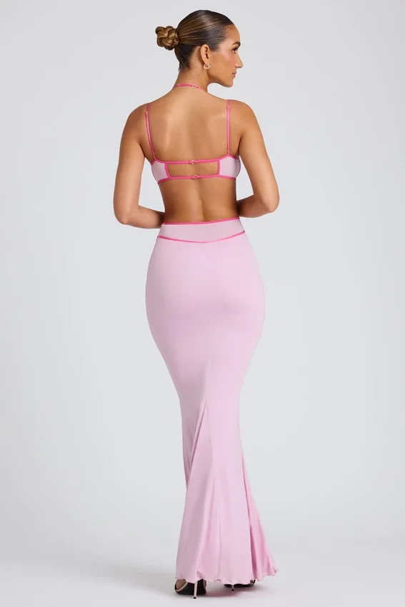 Bella Contrast Binding Cut Out Evening Gown i mjukrosa Bella Contrast Binding Cut Out Evening Gown i mjukrosa