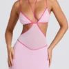 Bella Contrast Binding Cut Out Evening Gown i mjukrosa Bella Contrast Binding Cut Out Evening Gown i mjukrosa