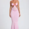 Bella Contrast Binding Cut Out Evening Gown i mjukrosa Bella Contrast Binding Cut Out Evening Gown i mjukrosa