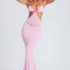 Bella Contrast Binding Cut Out Evening Gown i mjukrosa Bella Contrast Binding Cut Out Evening Gown i mjukrosa