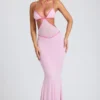 Bella Contrast Binding Cut Out Evening Gown i mjukrosa Bella Contrast Binding Cut Out Evening Gown i mjukrosa