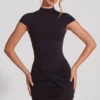 Blair Jersey Turtleneck Ruched Backless Miniklänning i svart Blair Jersey Turtleneck Ruched Backless Miniklänning i svart
