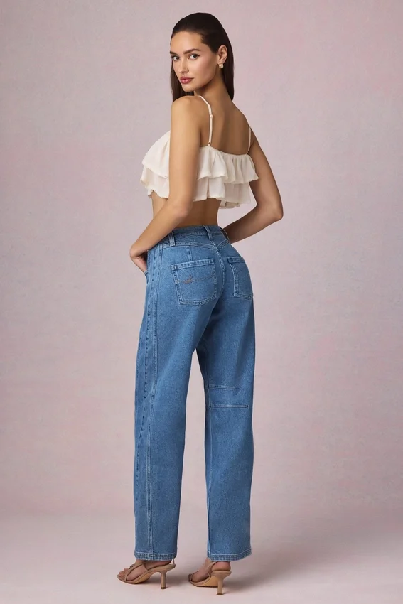 Bobbi Mid-Rise Barrel-Leg Jeans i mellblå tvätt Bobbi Mid-Rise Barrel-Leg Jeans i mellblå tvätt