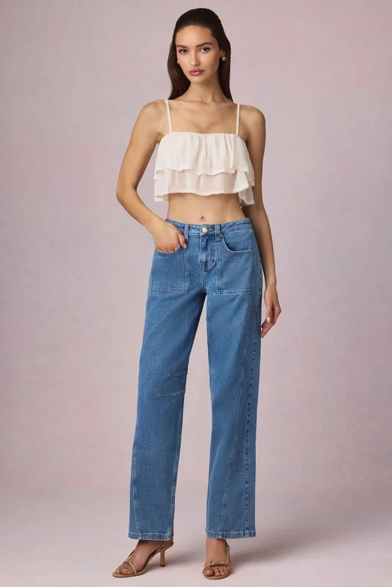 Bobbi Mid-Rise Barrel-Leg Jeans i mellblå tvätt Bobbi Mid-Rise Barrel-Leg Jeans i mellblå tvätt