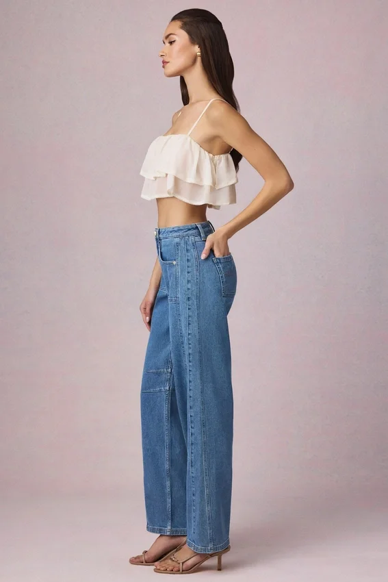 Bobbi Mid-Rise Barrel-Leg Jeans i mellblå tvätt Bobbi Mid-Rise Barrel-Leg Jeans i mellblå tvätt