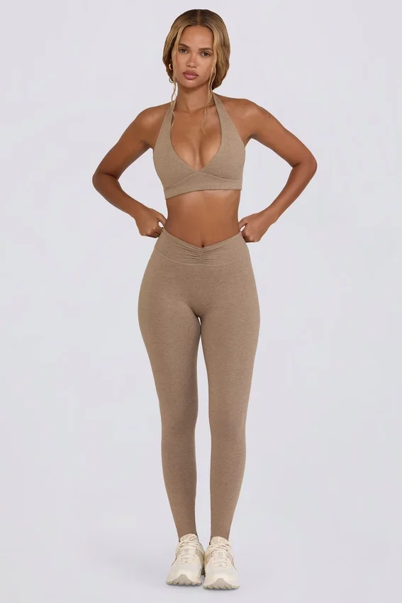 Borstad jersey-leggings med rynkad midja i färgen Mocha Marl Borstad jersey-leggings med rynkad midja i färgen Mocha Marl