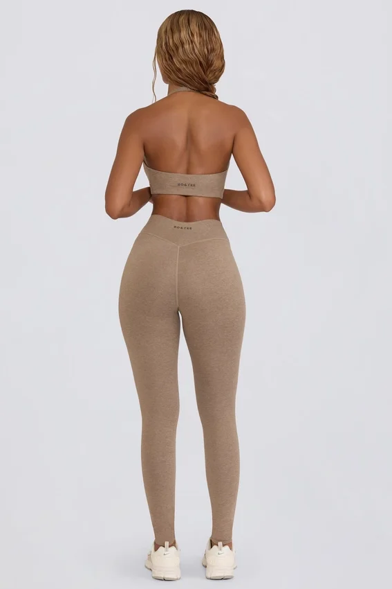 Borstad jersey-leggings med rynkad midja i färgen Mocha Marl Borstad jersey-leggings med rynkad midja i färgen Mocha Marl
