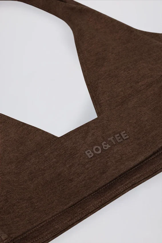 Borstad jersey-sport-BH med V-ringning i pecanmélange Borstad jersey-sport-BH med V-ringning i pecanmélange