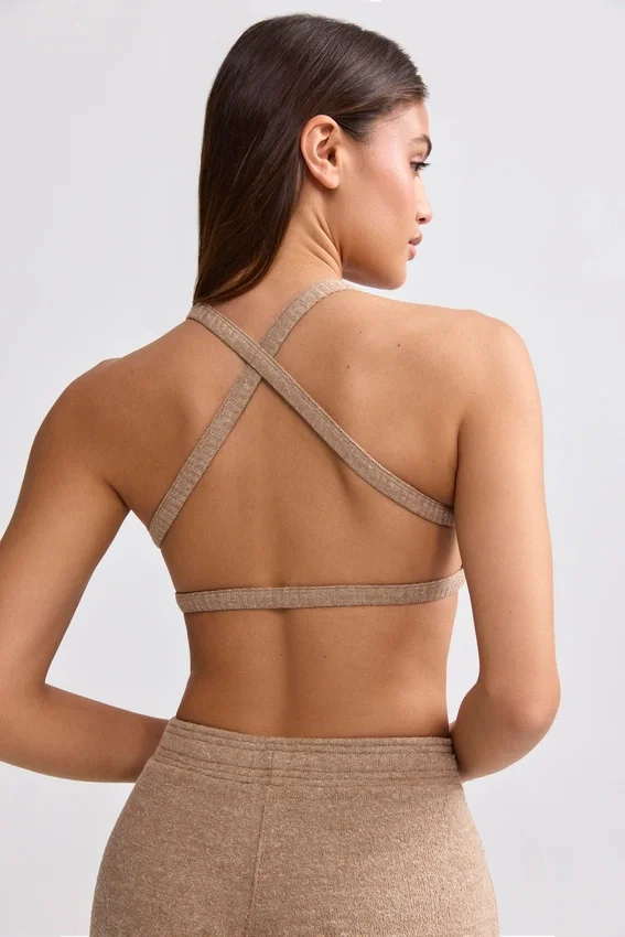 Bralette i frotté med rund halsringning i mokkabrun Bralette i frotté med rund halsringning i mokkabrun