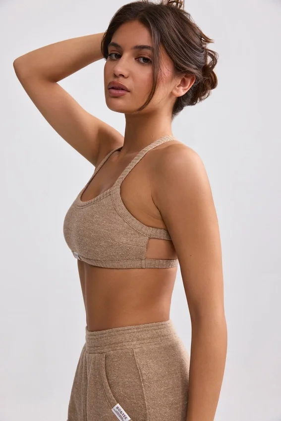 Bralette i frotté med rund halsringning i mokkabrun Bralette i frotté med rund halsringning i mokkabrun