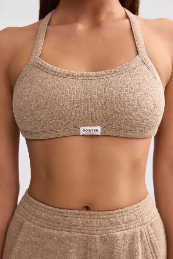 Bralette i frotté med rund halsringning i mokkabrun Bralette i frotté med rund halsringning i mokkabrun