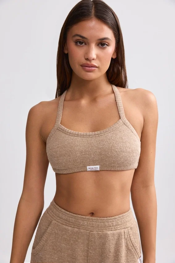 Bralette i frotté med rund halsringning i mokkabrun Bralette i frotté med rund halsringning i mokkabrun