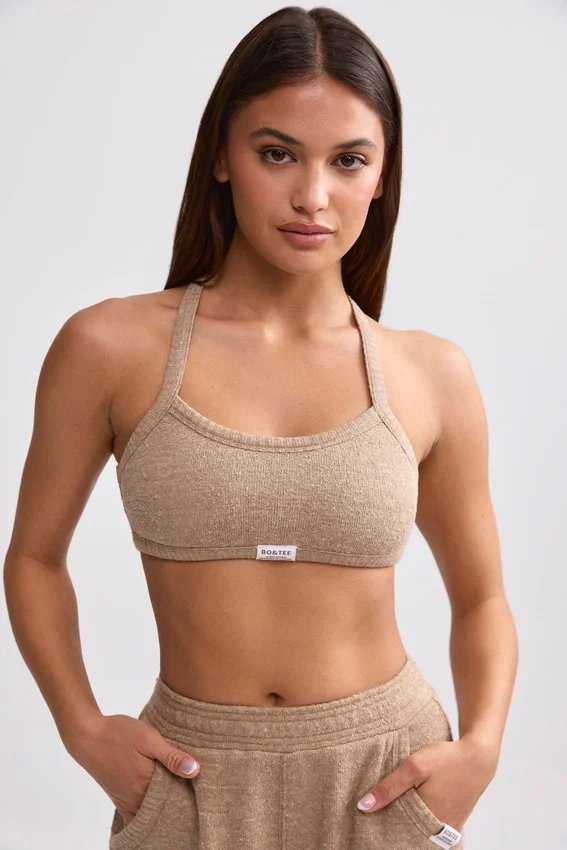 Bralette i frotté med rund halsringning i mokkabrun Bralette i frotté med rund halsringning i mokkabrun