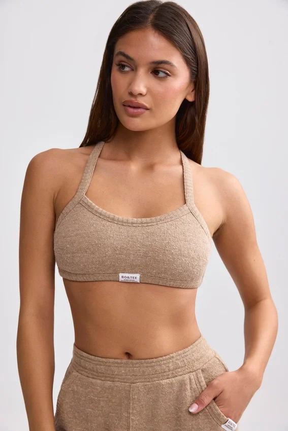 Bralette i frotté med rund halsringning i mokkabrun Bralette i frotté med rund halsringning i mokkabrun
