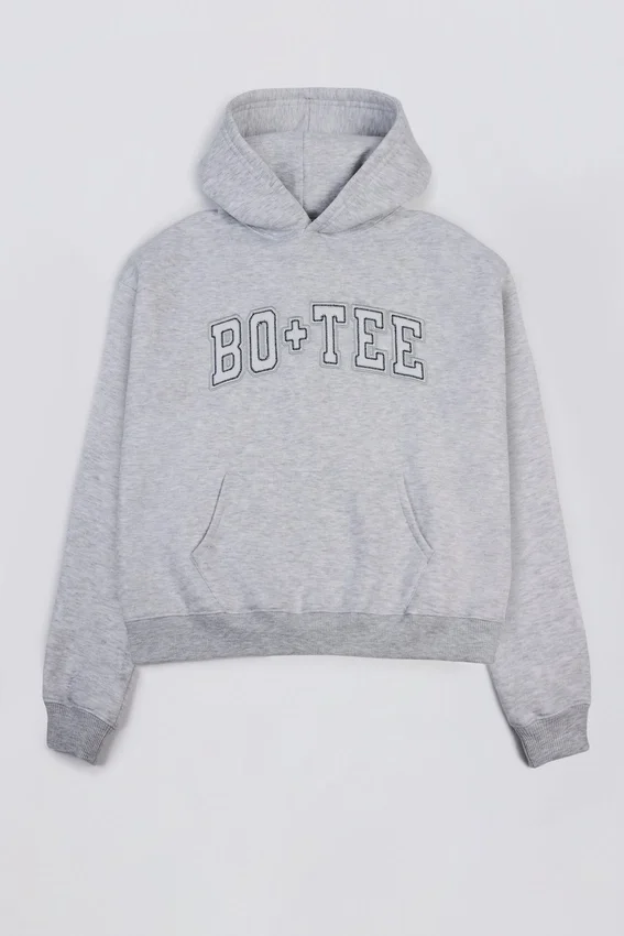 Broderad oversized-hoodie i gråmelerad Broderad oversized-hoodie i gråmelerad