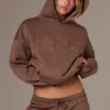 Broderad oversized-hoodie i kakaobrunt Broderad oversized-hoodie i kakaobrunt