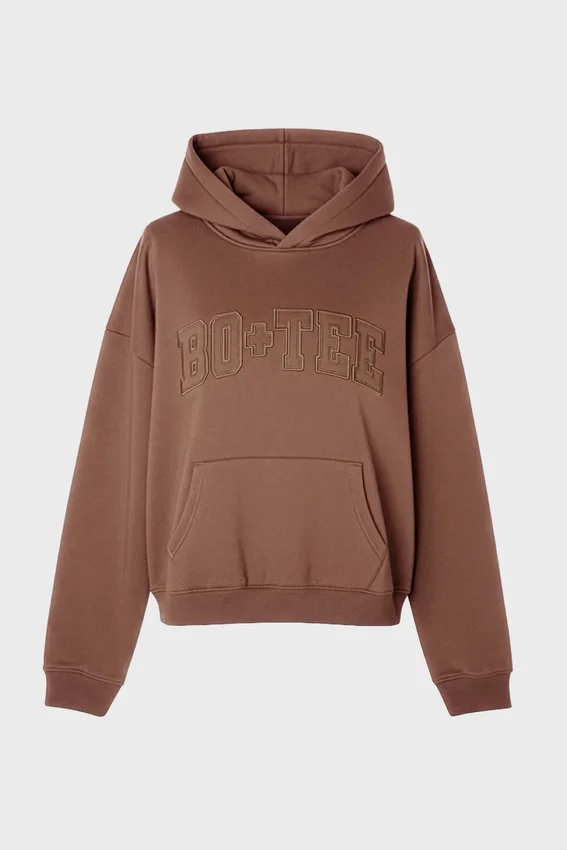 Broderad oversized-hoodie i kakaobrunt Broderad oversized-hoodie i kakaobrunt