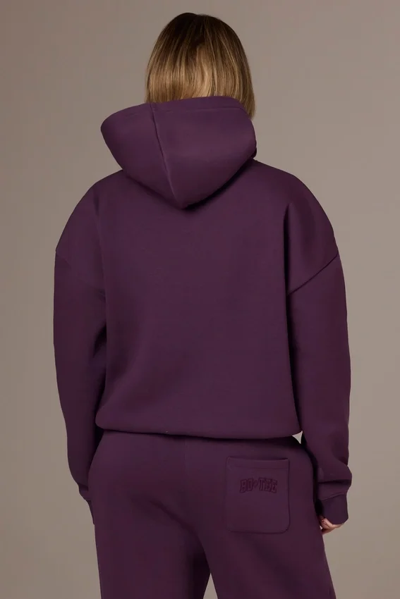 Broderad oversized-hoodie i plommon Broderad oversized-hoodie i plommon