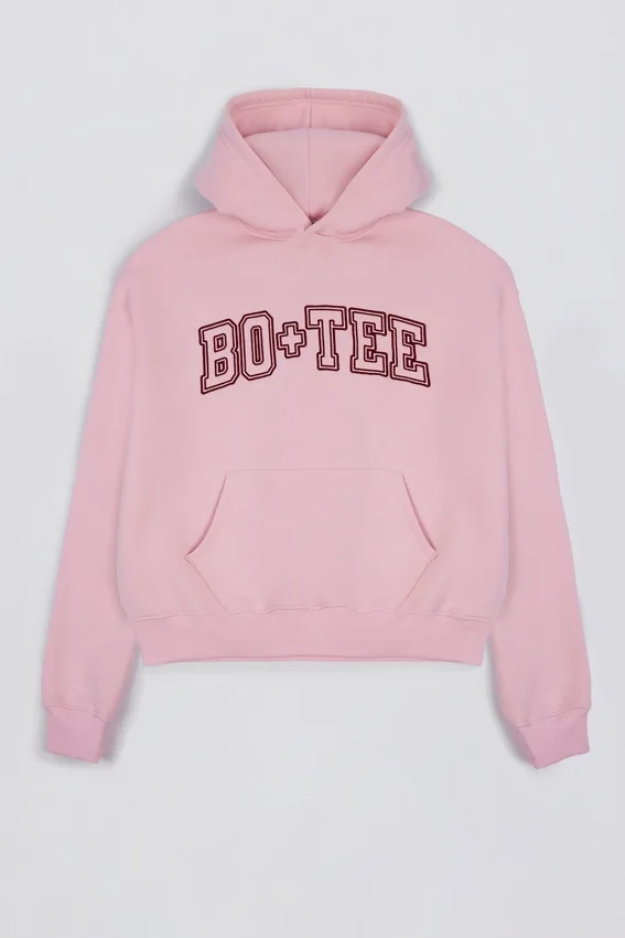 Broderad oversized-hoodie i puderrosa Broderad oversized-hoodie i puderrosa