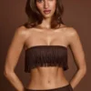Bruma Bandeau-crop-top med snörning och fransar i chokladbrunt Bruma Bandeau-crop-top med snörning och fransar i chokladbrunt