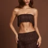 Bruma Bandeau-crop-top med snörning och fransar i chokladbrunt Bruma Bandeau-crop-top med snörning och fransar i chokladbrunt