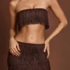 Bruma Bandeau-crop-top med snörning och fransar i chokladbrunt Bruma Bandeau-crop-top med snörning och fransar i chokladbrunt