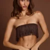 Bruma Bandeau-crop-top med snörning och fransar i chokladbrunt Bruma Bandeau-crop-top med snörning och fransar i chokladbrunt